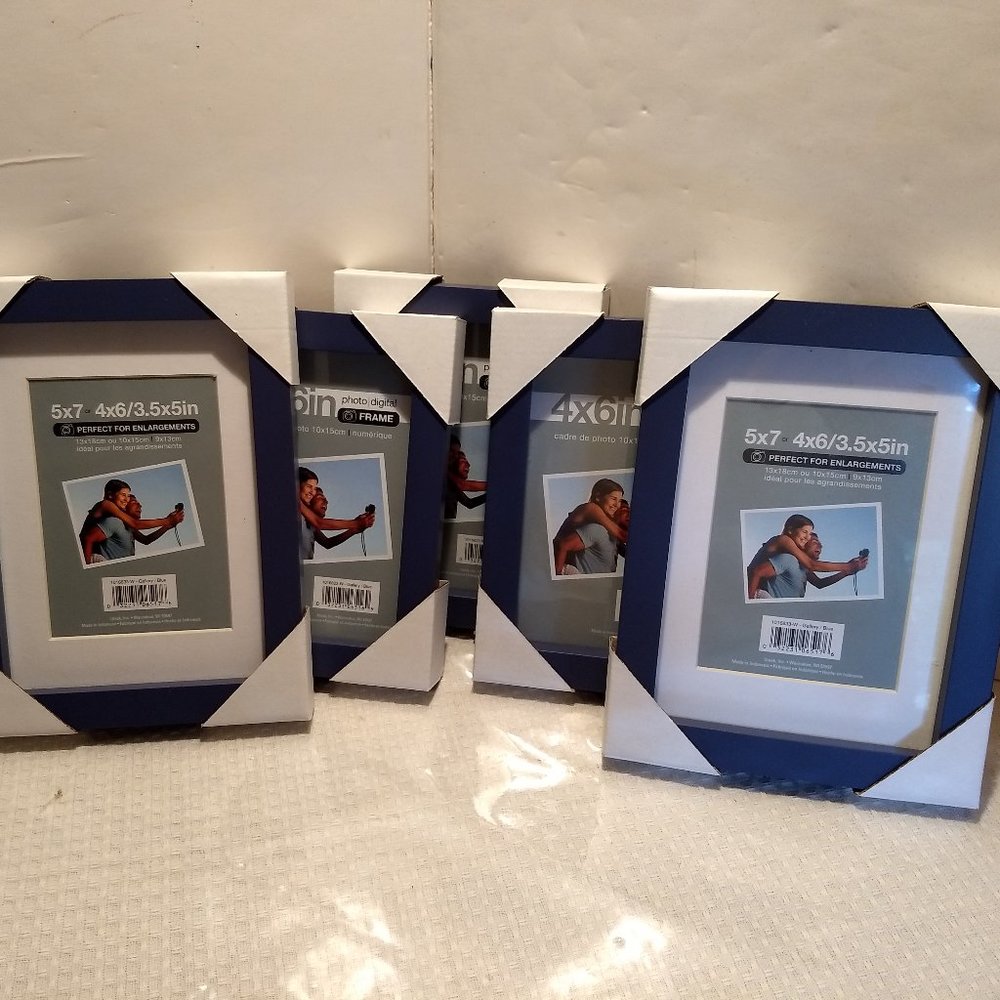 Lot of 5 BLUE Picture Frames for your wall or tabletop gallery!